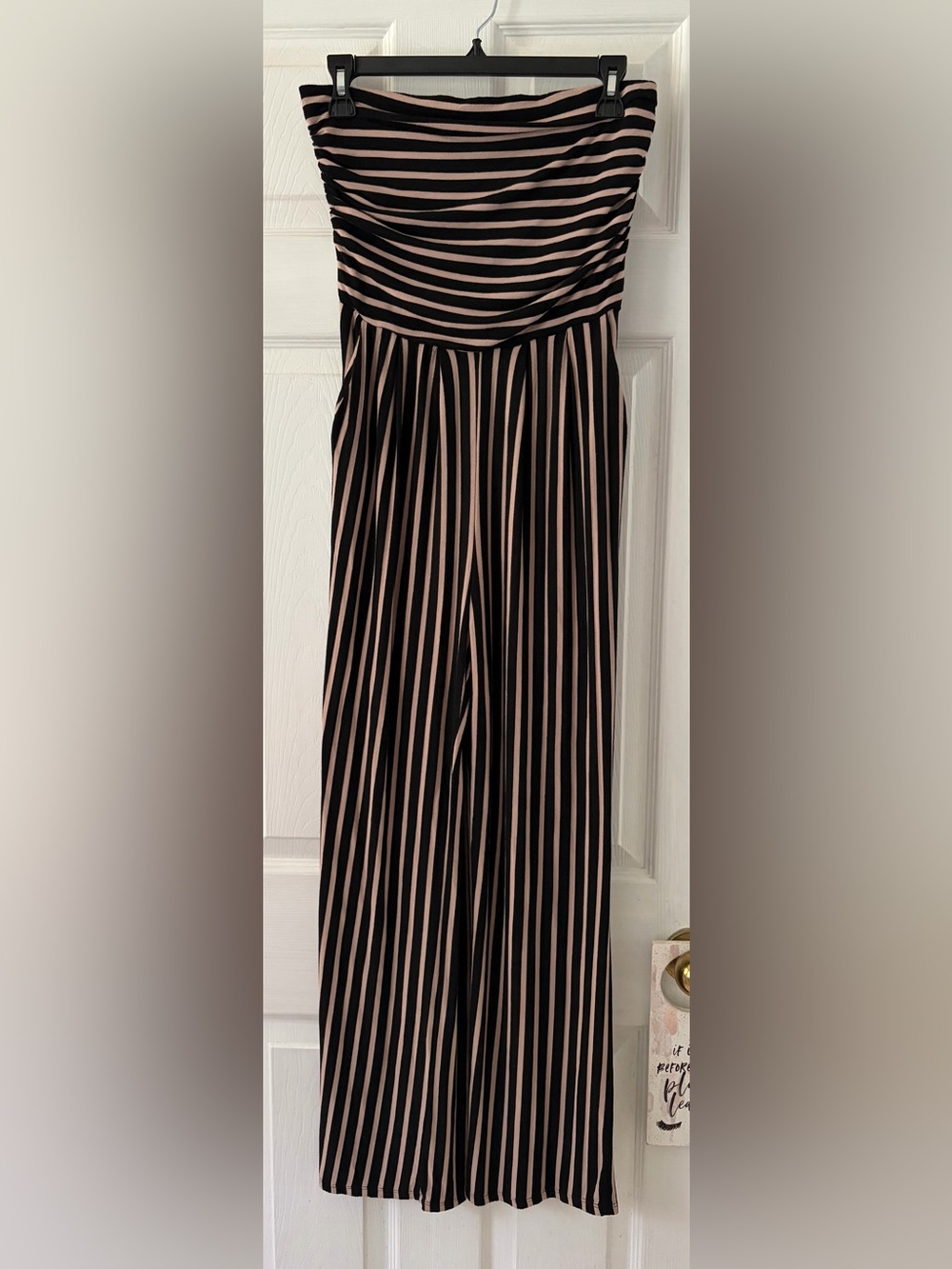 Heart Hips Black and Blush Vertical Stripe Wide-Leg Jumpsuit